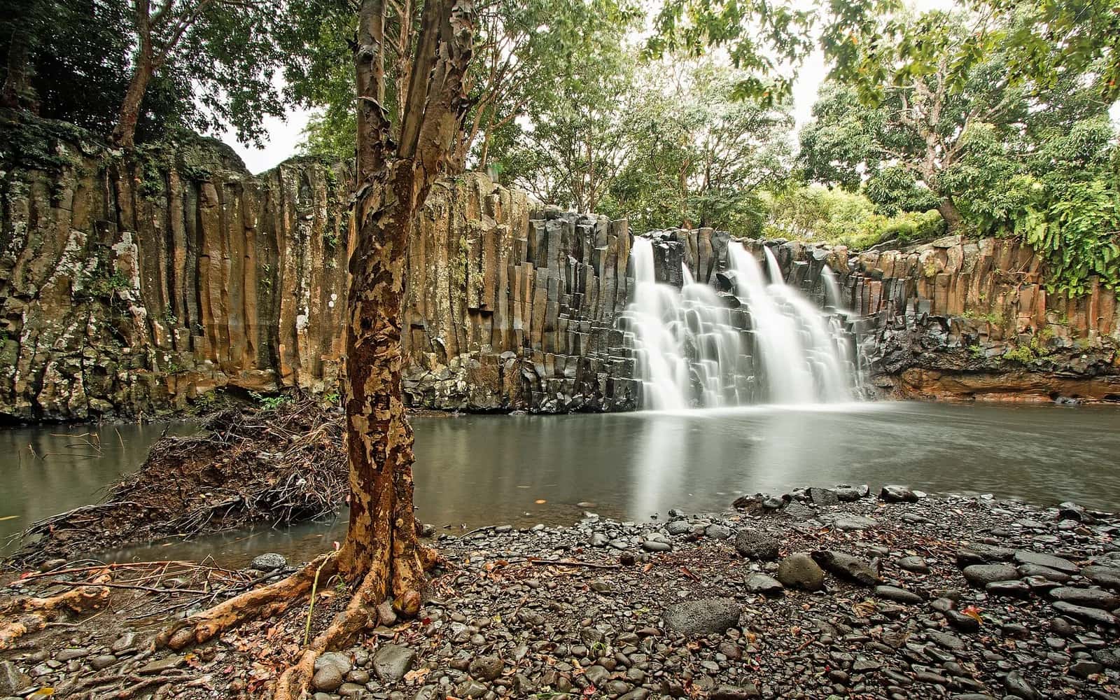 Rochester Falls près de Souillac, cascade tombant d'un mur de colonnes de basalte