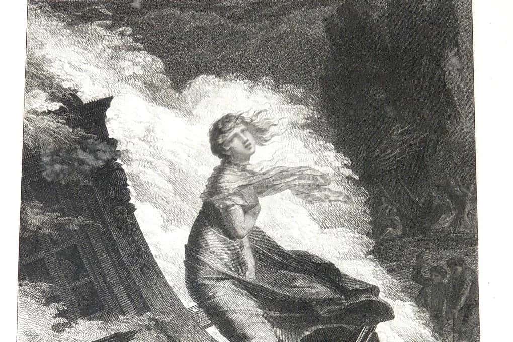 Gravure du naufrage de Virginie sur l'épave du Saint-Géran, édition de Paul et Virginie de 1806