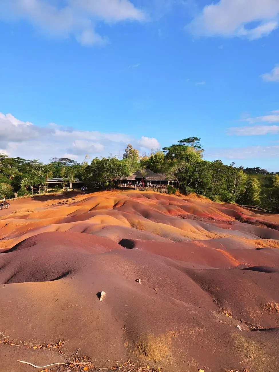 Dunes de terre aux couleurs ocre, violet et rouge de la Terre des 7 Couleurs à Chamarel