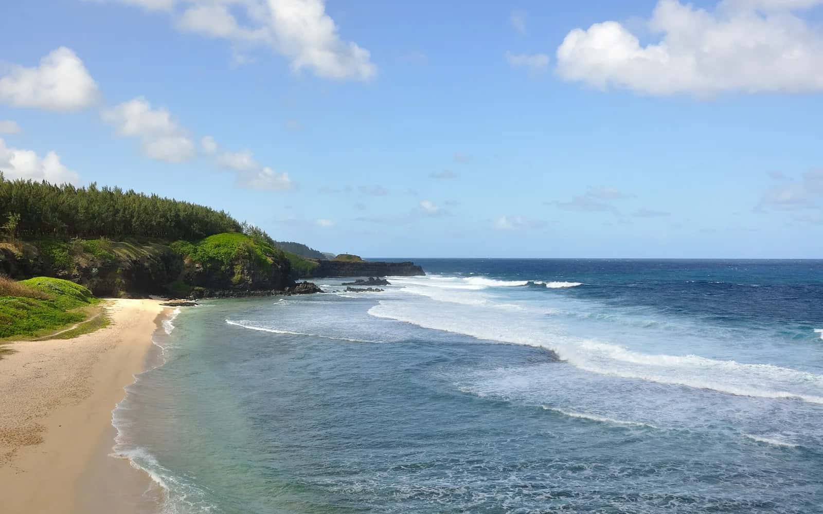 Plage de sable sauvage de Gris-Gris et vagues blanches qui déferlent, côte sud de l'île Maurice